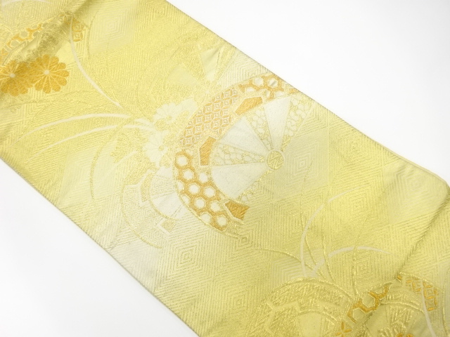 JAPANESE KIMONO / ANTIQUE FUKURO OBI / SILK / WOVEN KIKU